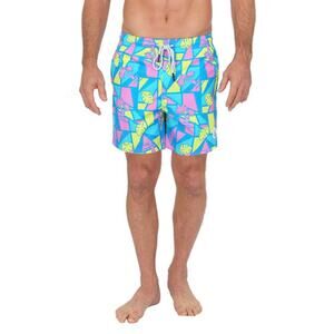 New UZZI Shorts M Fast Dry Tropical Geo Print Blue Yellow Pink Colorful
